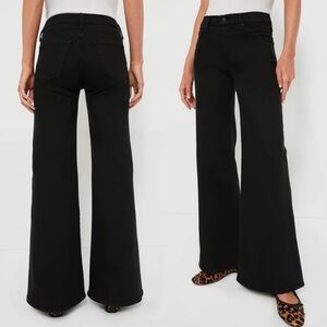 MOTHER- The Twister Sneak in Pitch Black Size 26 High Waisted Wide Leg Jeans